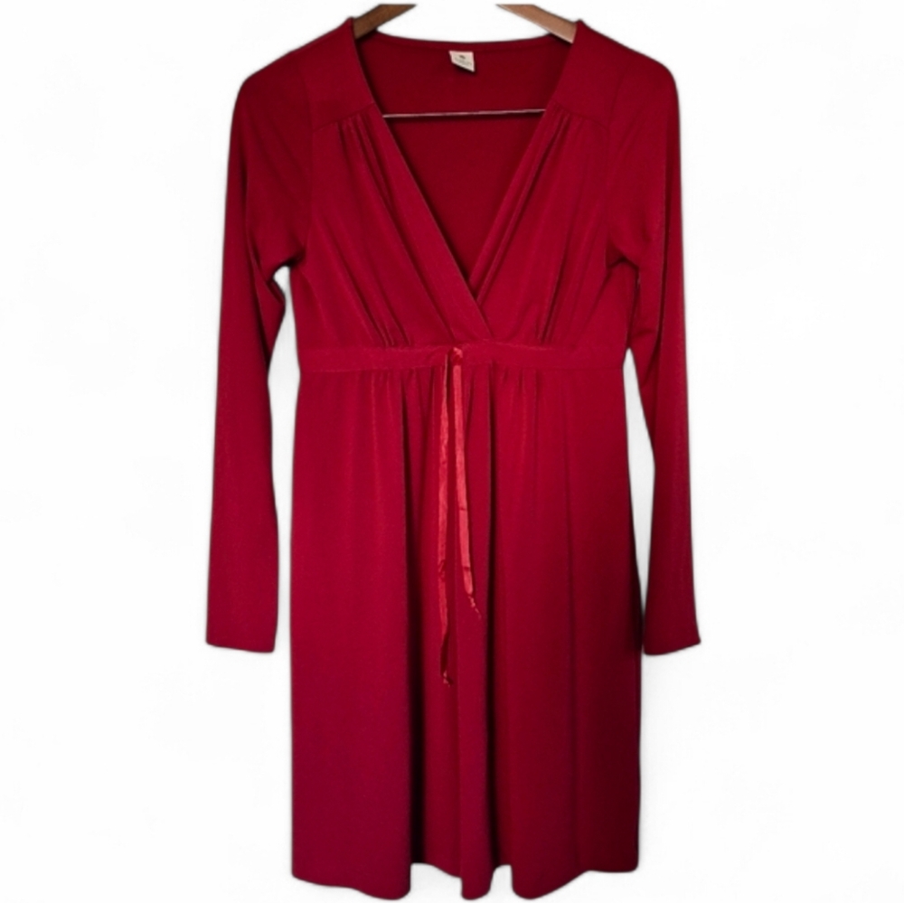 Hatch Maternity Romantic V Neck Jersey Drape Dress Silk Tie Long Sleeve Medium